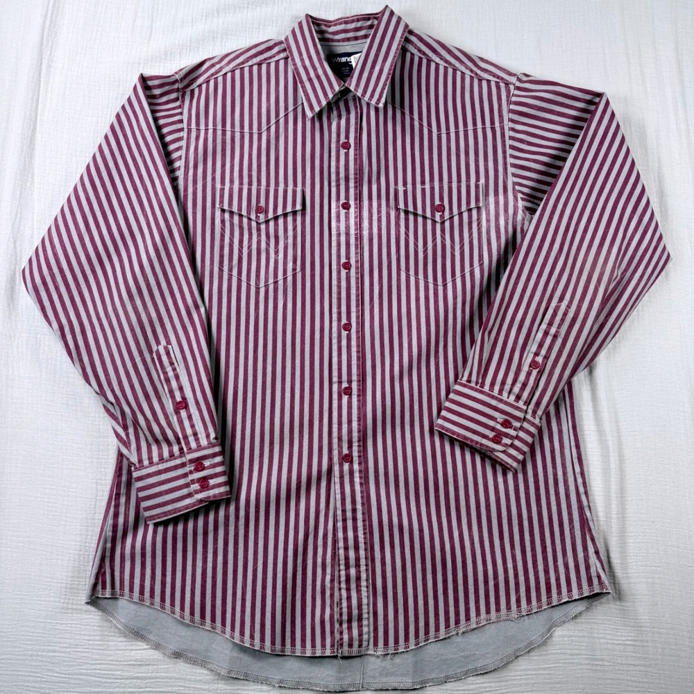 Vintage Wrangler Western Brushpopper Shirt Men 17-35 XL Purple Grey‎ Regular Fit - Picture 2 of 7